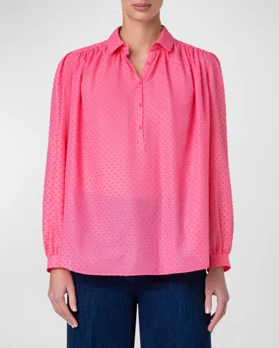 Akris Punto Swiss Dot Techno Crepe Long-sleeve Collared Blouse In Pink