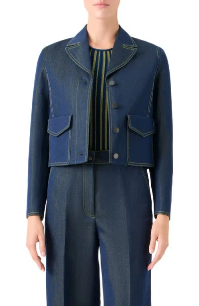 Akris Punto Tailored Denim Crop Jacket In Blue