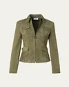 Akris Punto Tailored Zip-front Suede Jacket In Green