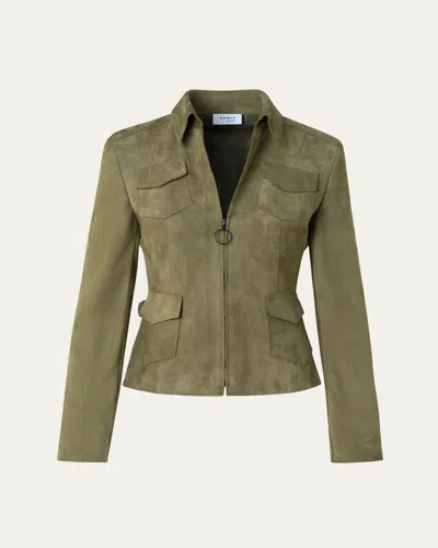 Akris Punto Tailored Zip-front Suede Jacket In Green