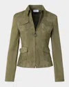 Akris Punto Tailored Zip-front Suede Jacket In Green