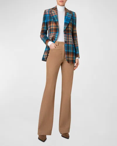 Akris Punto Tartan Check Tweed Single-breasted Blazer Jacket In Multicolor