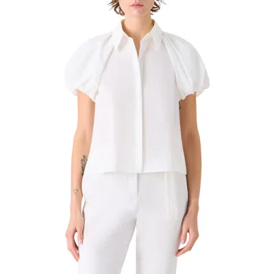 Akris Punto Tech Poplin Short Sleeve Button-up Shirt In White