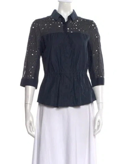 Pre-owned Akris Punto Three-quarter Sleeve Blouse In Blue