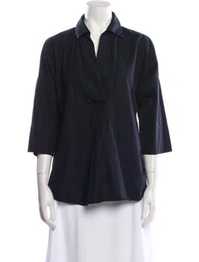 Pre-owned Akris Punto Three-quarter Sleeve Blouse In Blue