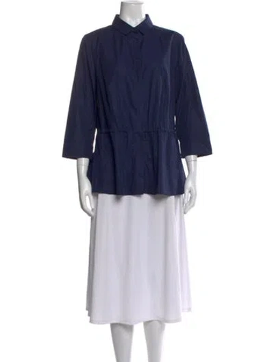 Pre-owned Akris Punto Three-quarter Sleeve Button-up Top In Blue