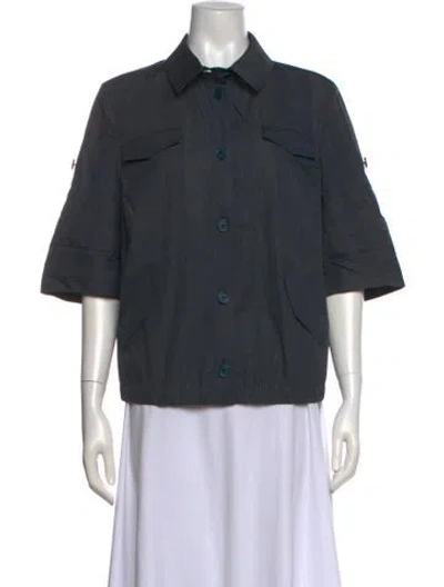 Pre-owned Akris Punto Three-quarter Sleeve Button-up Top In Gray