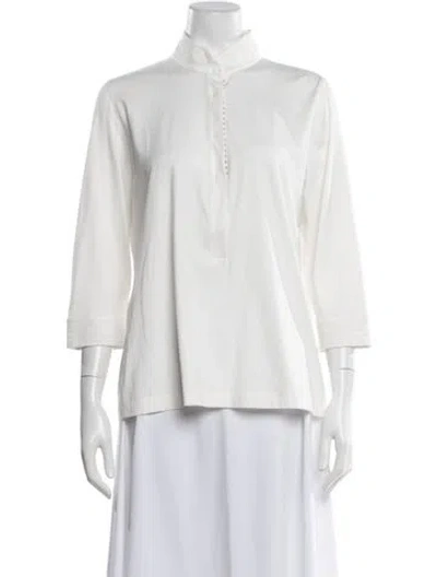 Pre-owned Akris Punto Three-quarter Sleeve Button-up Top In White