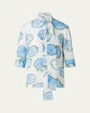 Akris Punto Tie-neck Carnation Print Silk Chiffon Blouse In Sky-multi