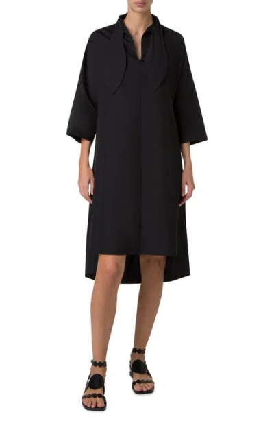 Akris Punto Tie Neck Cotton Tunic Dress In Black