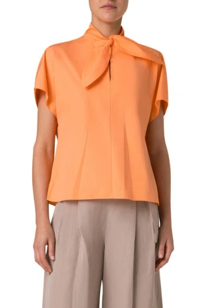 Akris Punto Tie Neck Keyhole Cutout Cotton Poplin Top In Peach