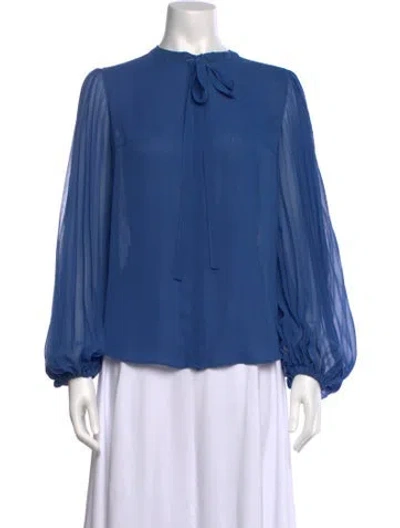 Pre-owned Akris Punto Tie Neck Long Sleeve Blouse In Blue