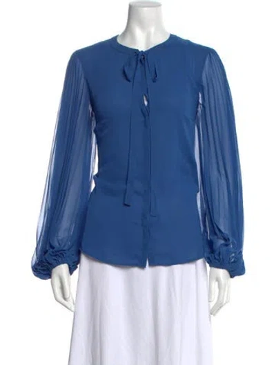 Pre-owned Akris Punto Tie Neck Long Sleeve Blouse In Blue