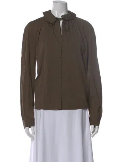 Pre-owned Akris Punto Tie Neck Long Sleeve Blouse In Brown