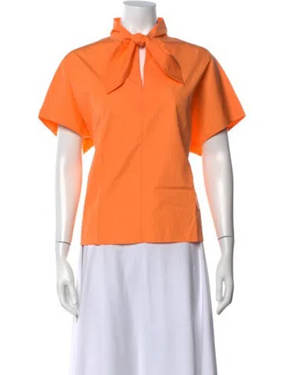 Pre-owned Akris Punto Tie Neck Short Sleeve Blouse In Orange