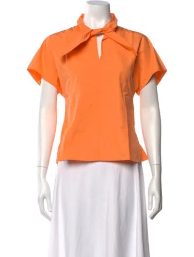 Pre-owned Akris Punto Tie Neck Short Sleeve Blouse In Orange