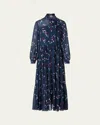 Akris Punto Dropping Dots Print Long Sleeve Georgette Midi Shirtdress In Blue
