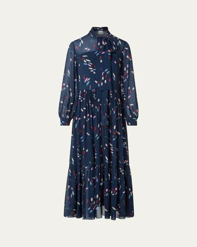 AKRIS PUNTO TIERED DOT-PRINT VISCOSE GEORGETTE MIDI DRESS