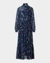 Akris Punto Dropping Dots Print Long Sleeve Georgette Midi Shirtdress In Blue
