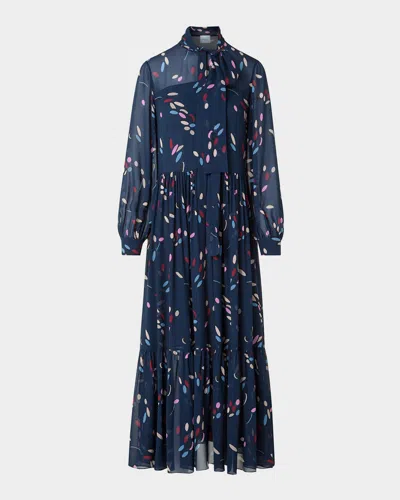 AKRIS PUNTO TIERED DOT-PRINT VISCOSE GEORGETTE MIDI DRESS