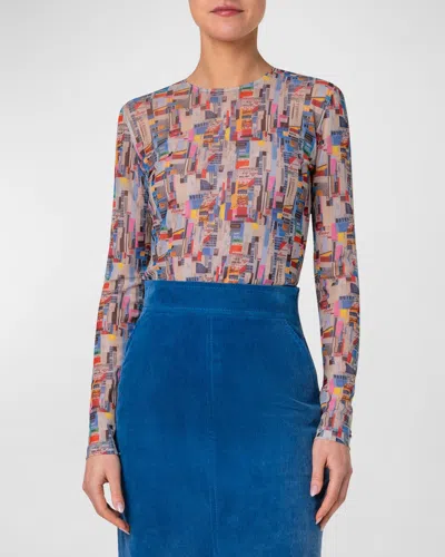 Akris Punto Tulle Nyc Paper Collage Print Top In Multicolor
