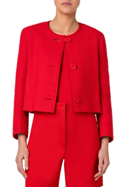 Akris Punto Tweed & Denim Crop Jacket In Red