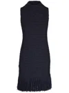 Akris Punto Chunky Tweed Sheath Dress With Fringed Hem In Blue