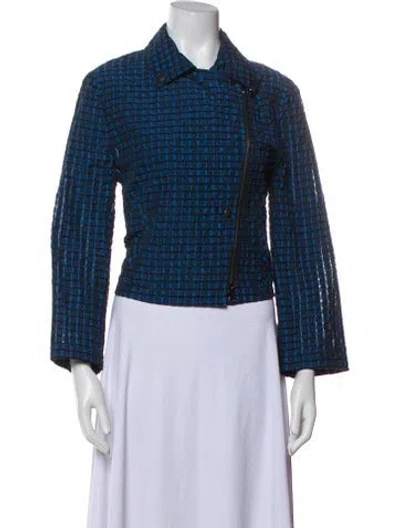 Pre-owned Akris Punto Tweed Pattern Biker Jacket In Blue