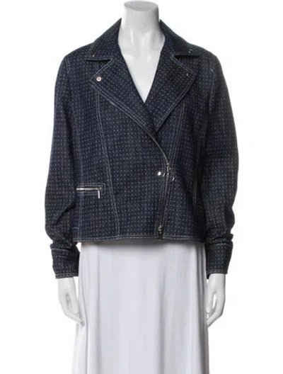 Pre-owned Akris Punto Tweed Pattern Biker Jacket In Blue