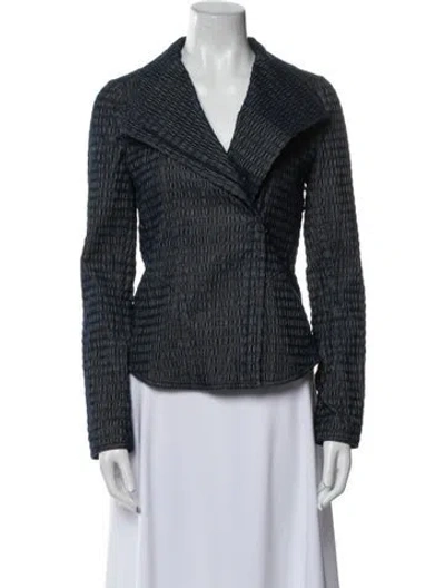 Pre-owned Akris Punto Tweed Pattern Biker Jacket In Blue