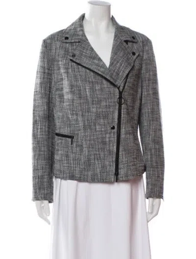 Pre-owned Akris Punto Tweed Pattern Biker Jacket In Grey