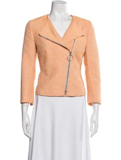 Pre-owned Akris Punto Tweed Pattern Biker Jacket In Orange