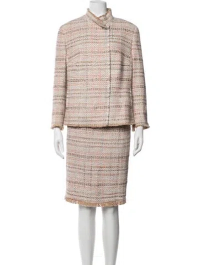 Pre-owned Akris Punto Tweed Pattern Embroidered Accent Dress Set W/ Tags In Neutral