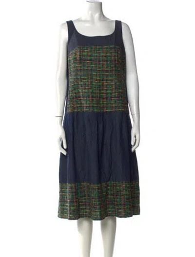 Pre-owned Akris Punto Tweed Pattern Midi Length Dress In Blue