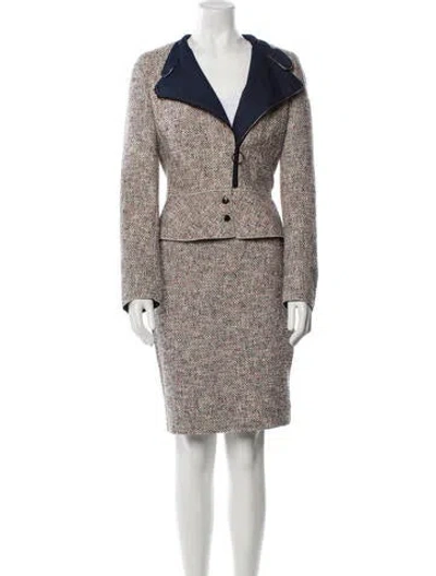 Pre-owned Akris Punto Tweed Pattern Skirt Set In White
