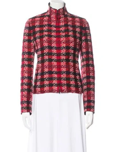 Pre-owned Akris Punto Tweed Plaid Print Jacket In Red