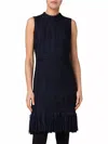 Akris Punto Chunky Tweed Sheath Dress With Fringed Hem In Blue
