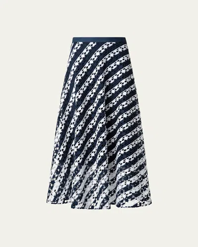 Akris Punto Two-tone Lace Midi Skirt In Cream-navy