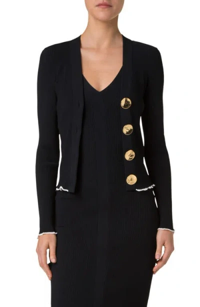 Akris Punto V-neck Rib Cardigan In Black-cream