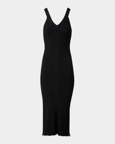 Akris Punto V-neck Viscose Stretch Rib Sleeveless Midi Dress In Black-cream