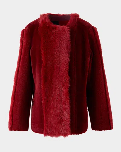 Akris Punto Vertical Paneled Lamb Shearling Jacket In Red