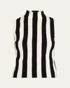 Akris Punto Vertical Stripe Merino Knit Top In Black