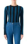 Akris Punto Vertical Stripe Virgin Wool Sweater In Blue