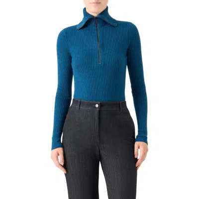 Akris Punto Virgin Merino Wool Half Zip Turtleneck Sweater In Blue