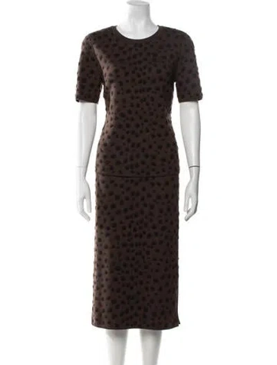 Pre-owned Akris Punto Virgin Wool Animal Print Skirt Set In Brown