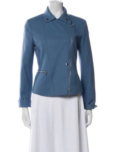 Pre-owned Akris Punto Virgin Wool Biker Jacket In Blue