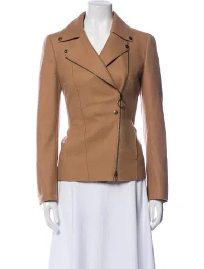Pre-owned Akris Punto Virgin Wool Biker Jacket In Brown