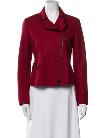 Pre-owned Akris Punto Virgin Wool Biker Jacket In Red