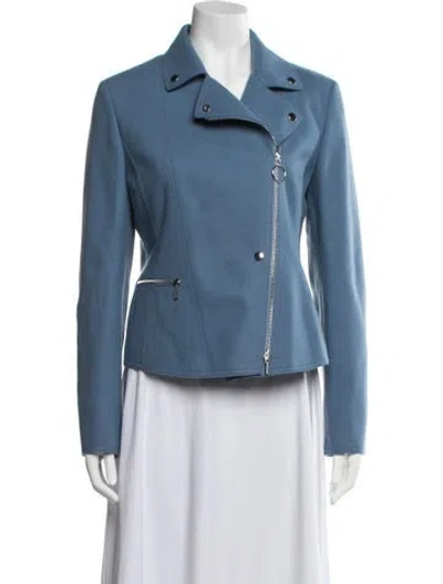 Pre-owned Akris Punto Virgin Wool Biker Jacket W/ Tags In Blue