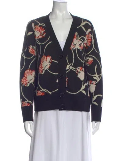 Pre-owned Akris Punto Virgin Wool Floral Print Sweater In Black
